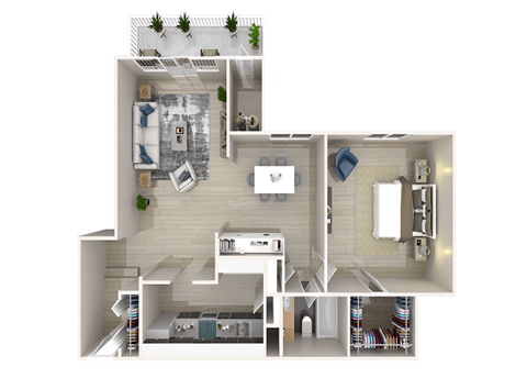Floor plan for 1 bed, 1 bath, 901 sqft